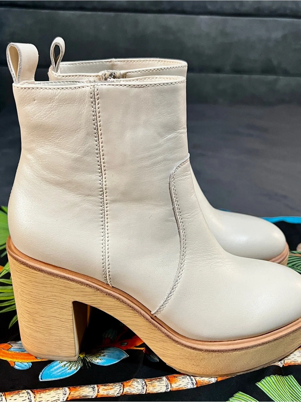 Anthropologie Dolce Vita Cecile Cream Platform Leather Boho Chunky Boots 7